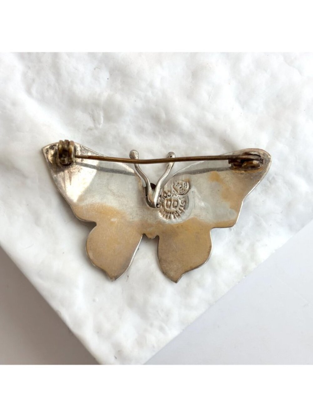 Butterfly Figural Abalone Mexican 925 Sterling Silver Navajo Vintage Brooch - Picture 4 of 11